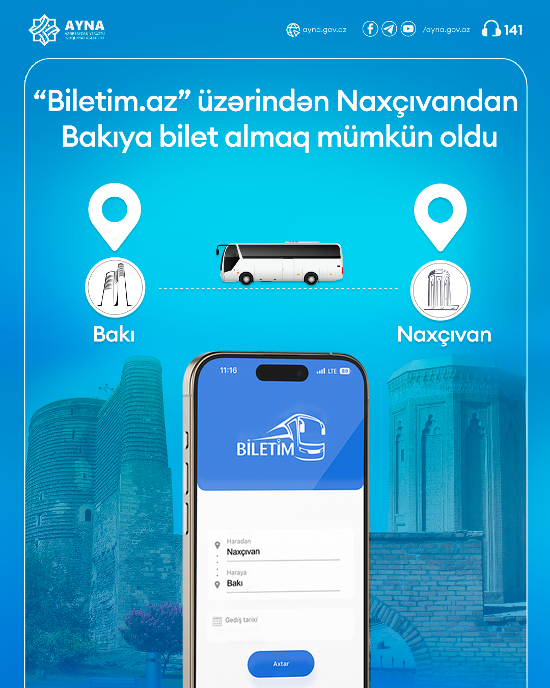“Biletim.az” portalından Naxçıvandan Bakıya da onlayn bilet almaq mümkün oldu