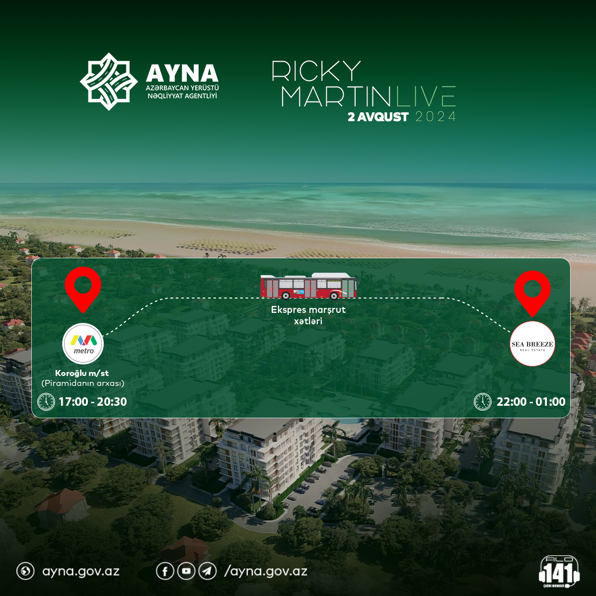 “Sea Breeze”də keçiriləcək konsertin iştirakçıları üçün AYNA tərəfindən avtobuslar ayrılıb