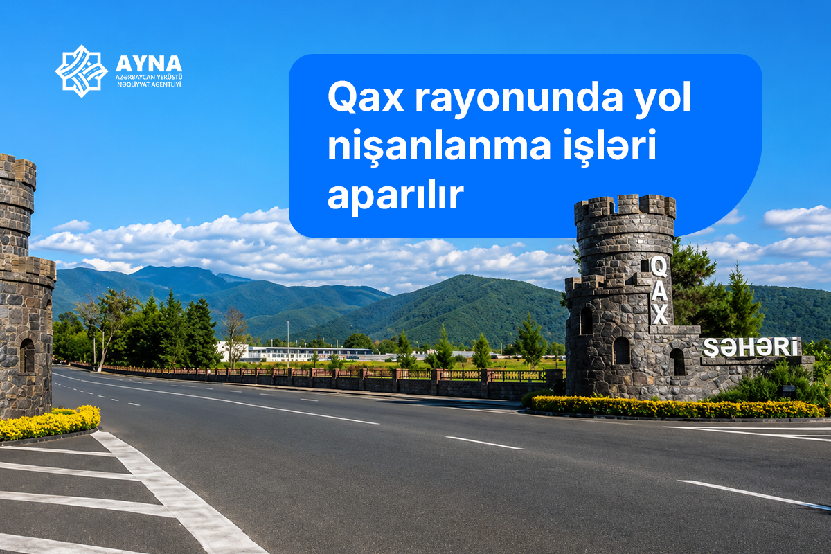 Qax rayonunda yol nişanlanma işləri aparılır