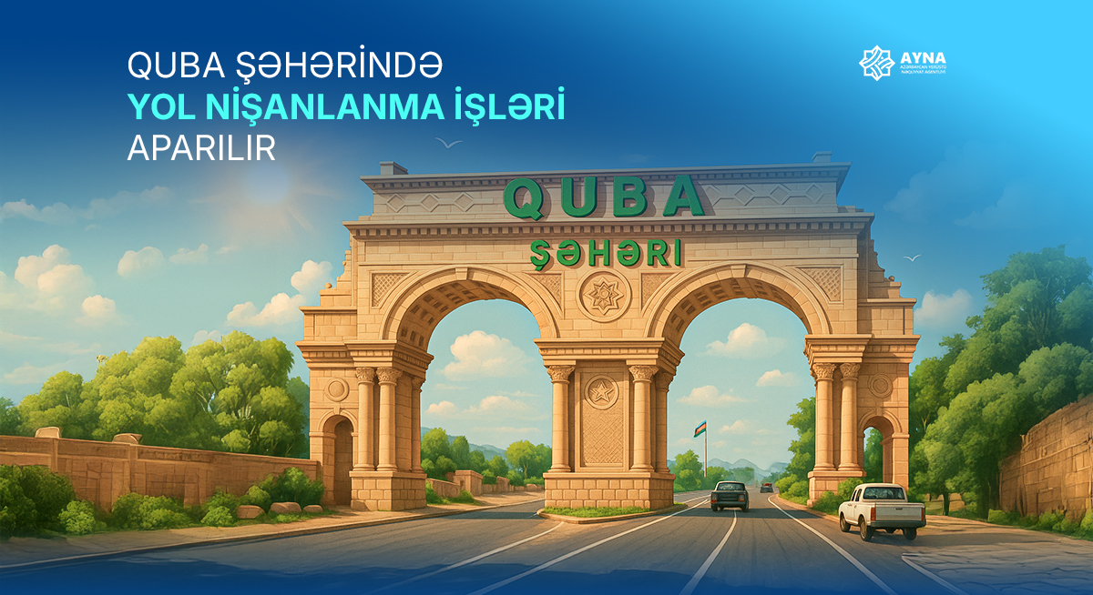 Quba şəhərində yol nişanlanma işləri aparılır